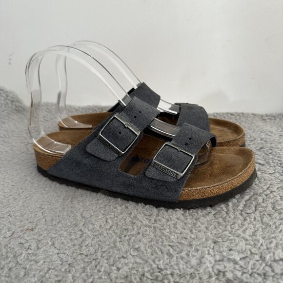 Birkenstock Arizona Sandals Womens Size 8 Gray Suede Soft Footbed Slide Shoes - Picture 4 of 7
